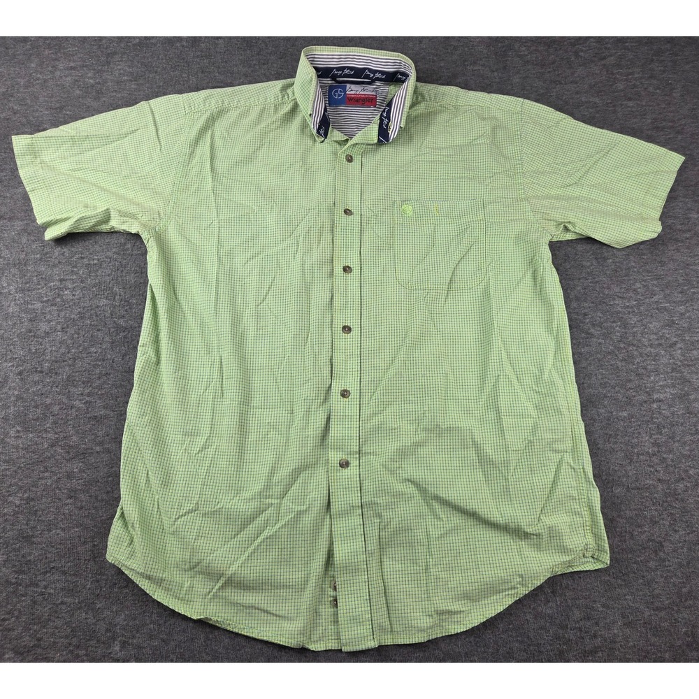 Wrangler Shirt Mens XL Green George Strait Cowboy Cut Short Sleeve Plaid Western